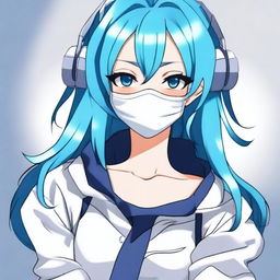 Create an image of the coolest anime girl with blue hair and wearing a mask