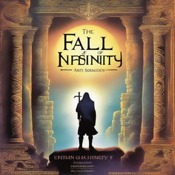 A 1990's fantasy book cover titled 'The Fall of Infinity and Silence' by Nelson P Cooper