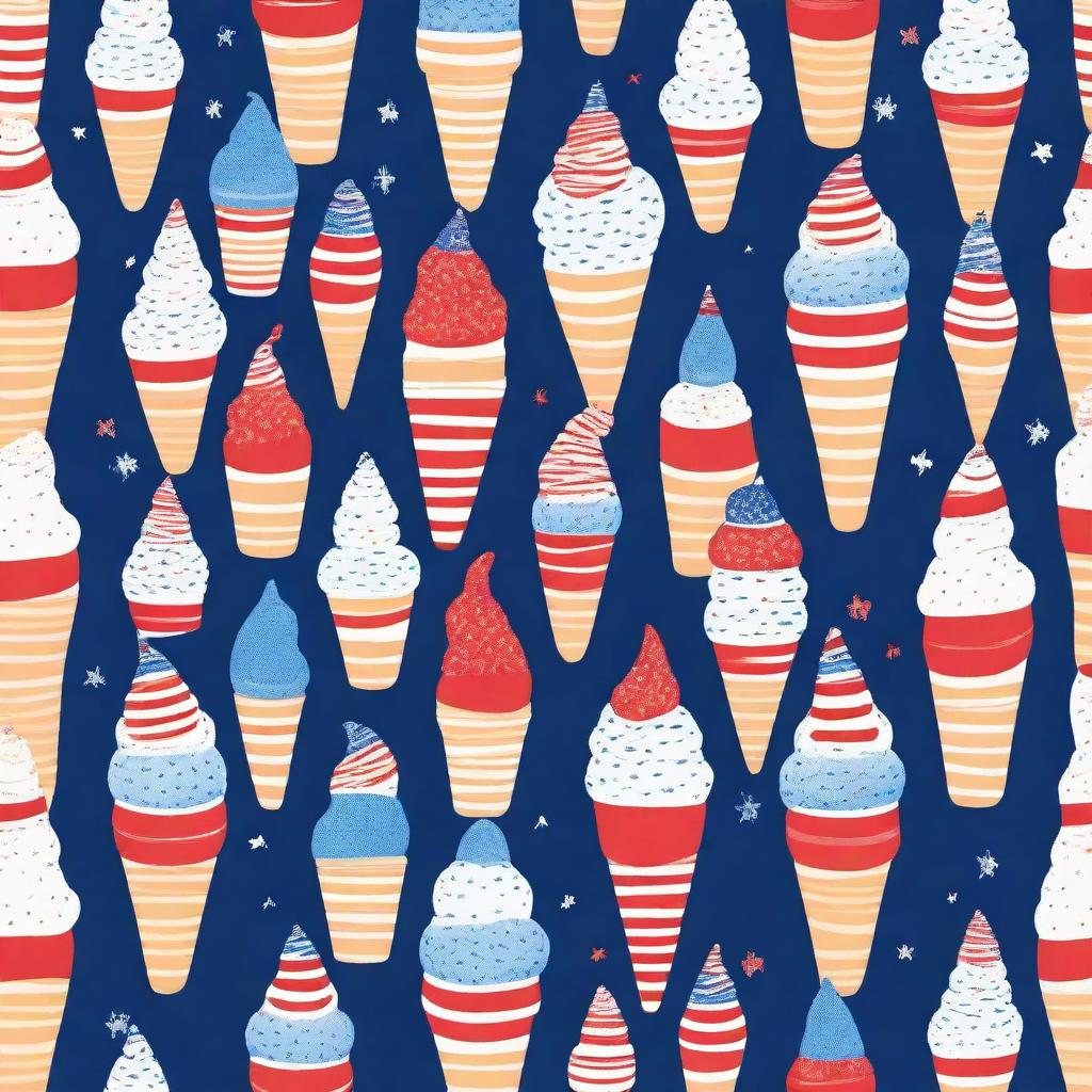 A vibrant, 4th of July themed ice cream shirt featuring red, white, and blue colors