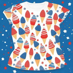 A vibrant, 4th of July themed ice cream shirt featuring red, white, and blue colors