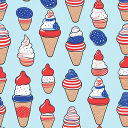 A vibrant, 4th of July themed ice cream shirt featuring red, white, and blue colors