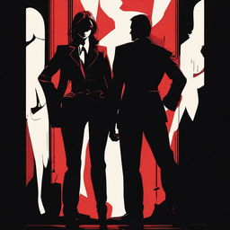 A mysterious and powerful female figure, symbolizing the undercover bodyguard girl, stands confidently in front of a menacing silhouette representing the cruel Mafia Boss