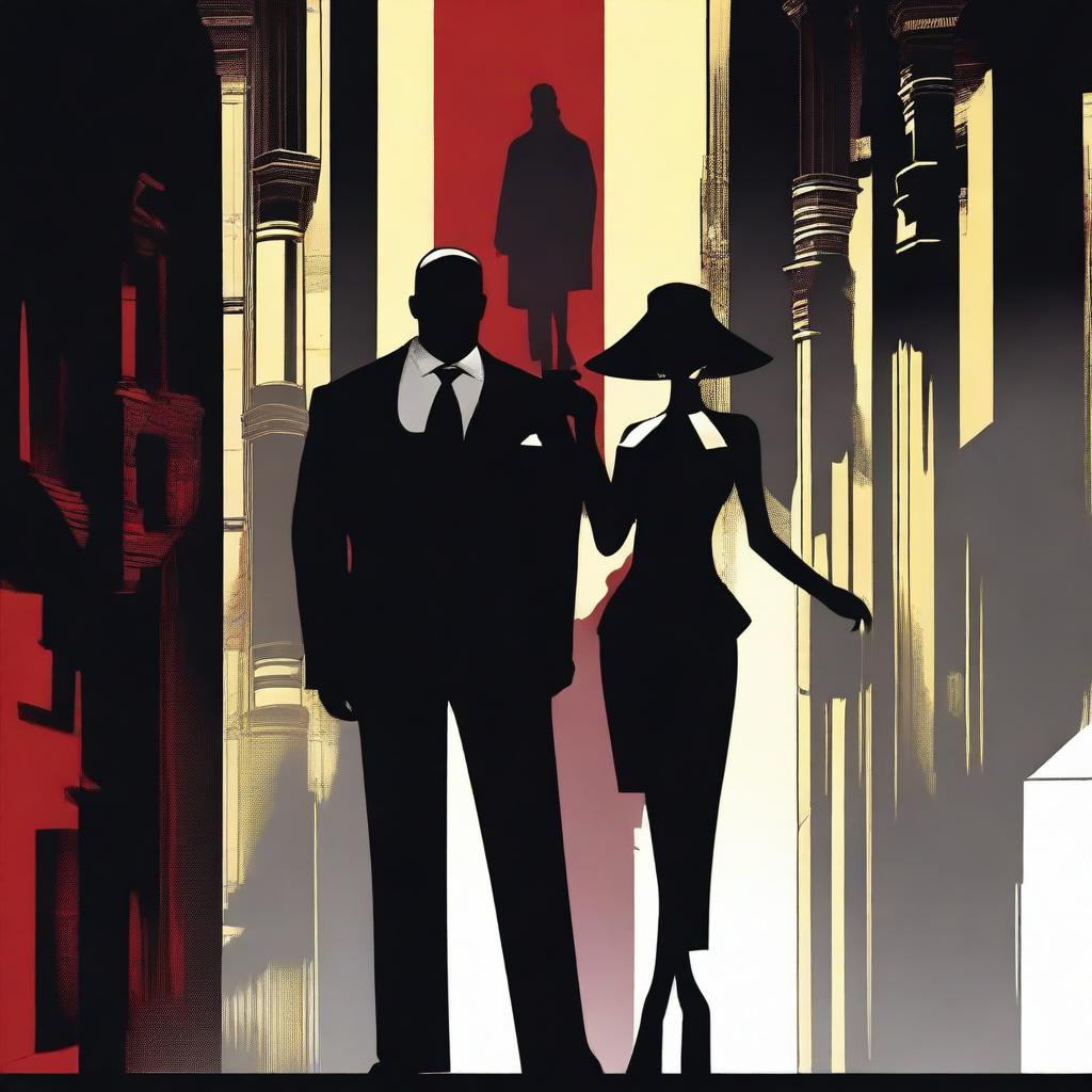 A mysterious and powerful female figure, symbolizing the undercover bodyguard girl, stands confidently in front of a menacing silhouette representing the cruel Mafia Boss