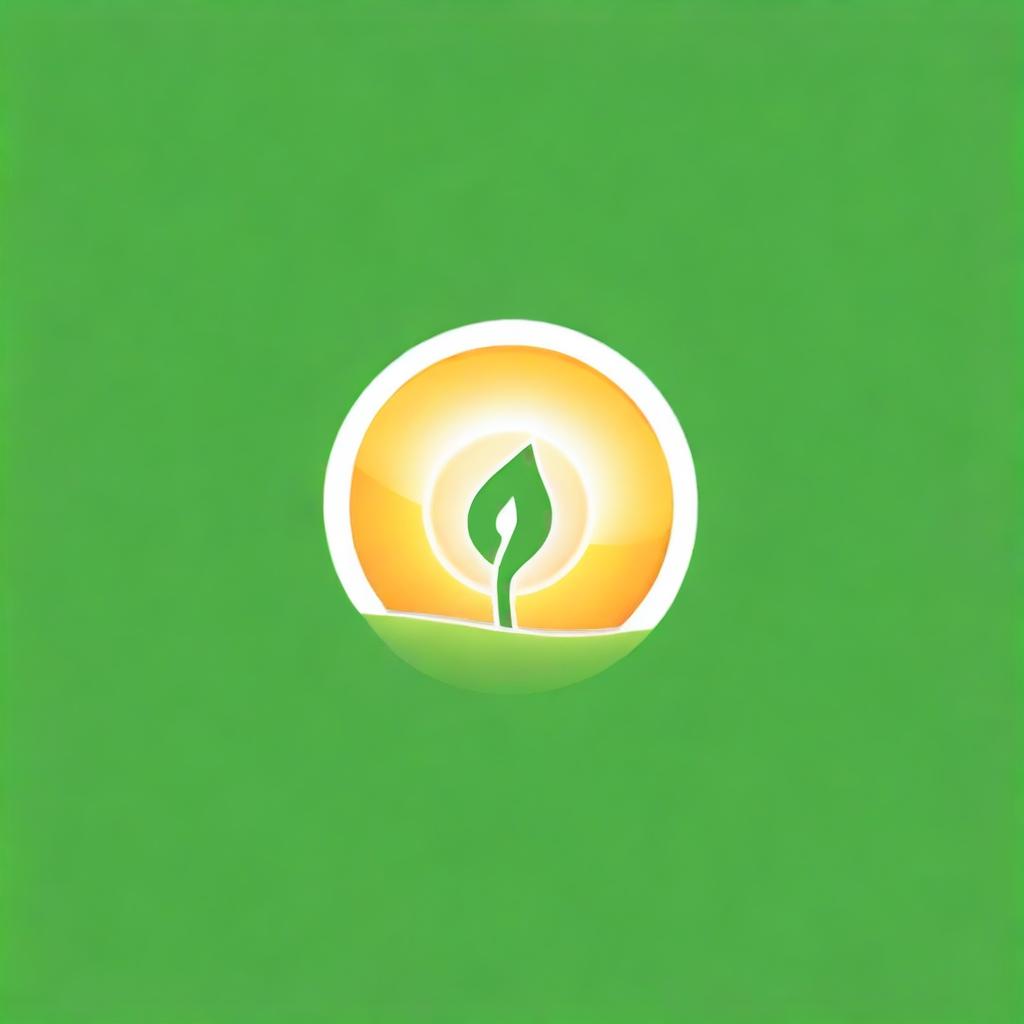 Design a logo featuring a bright sun being lifted between two vibrant green leaves