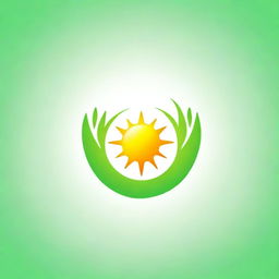 Design a logo featuring a bright sun being lifted between two vibrant green leaves