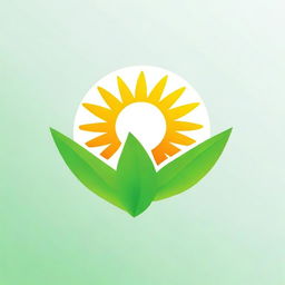 Design a logo featuring a bright sun being lifted between two vibrant green leaves