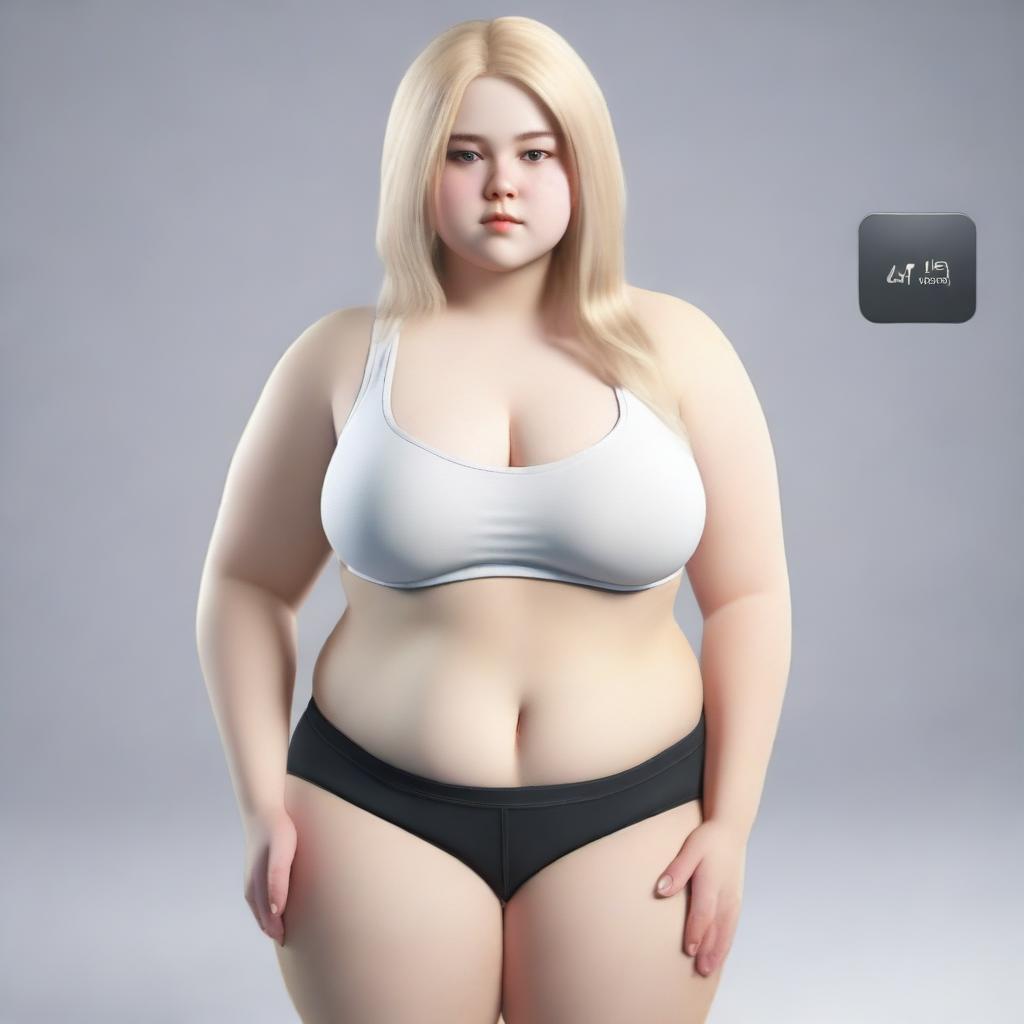 A photorealistic, full-body image of an 18-year-old girl with long blonde hair