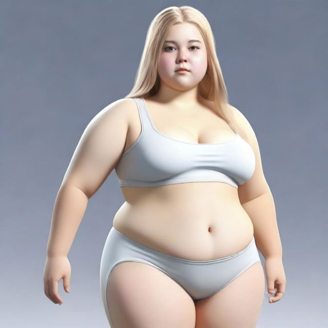 A photorealistic, full-body image of an 18-year-old girl with long blonde hair