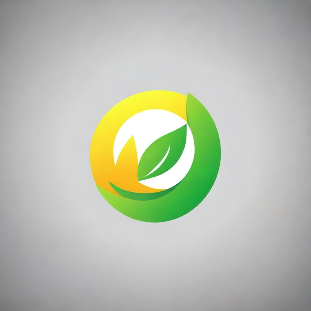 Create a techno-themed logo featuring a bright sun being lifted between two vibrant green leaves