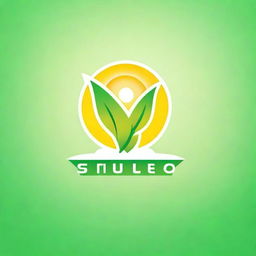 Create a techno-themed logo featuring a bright sun being lifted between two vibrant green leaves