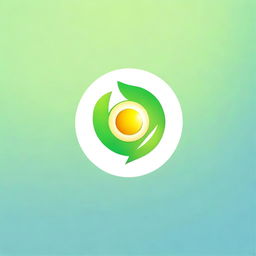 Create a techno-themed logo featuring a bright sun being lifted between two vibrant green leaves