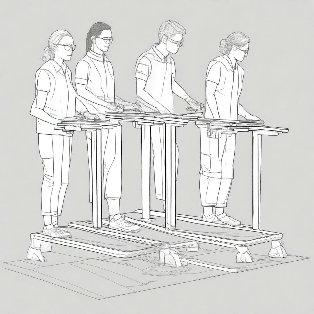 A detailed illustration of a laboratory experiment analyzing the impact of lower limb exoskeletons on gait