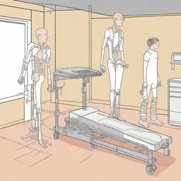 A detailed illustration of a laboratory experiment analyzing the impact of lower limb exoskeletons on gait