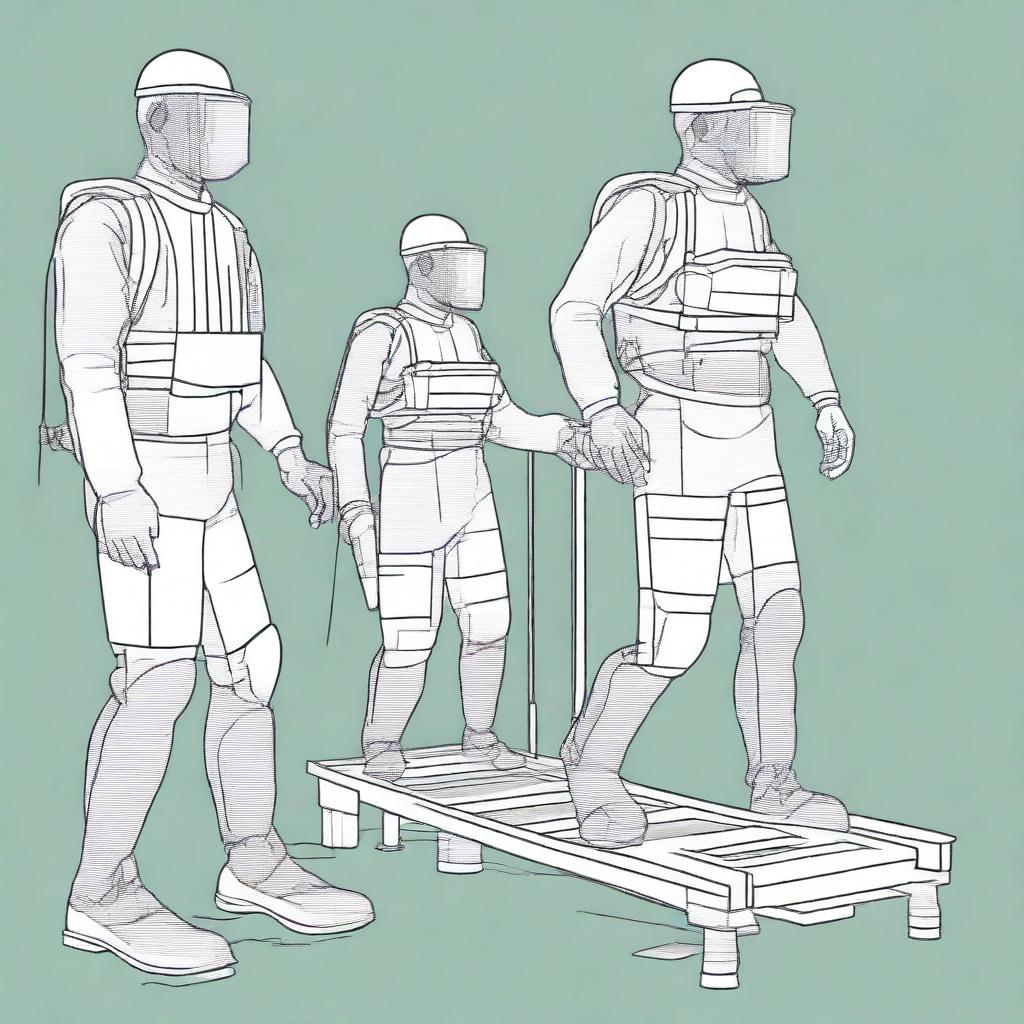 A detailed illustration of a laboratory experiment analyzing the impact of lower limb exoskeletons on gait in a military context