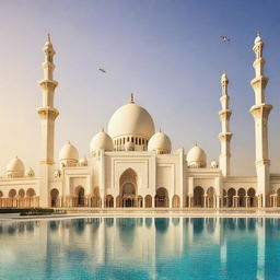 Create a panoramic image featuring various iconic places in Abu Dhabi