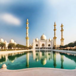 Create a panoramic image featuring various iconic places in Abu Dhabi