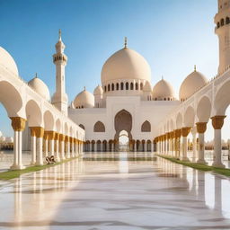 Create a panoramic image featuring various iconic places in Abu Dhabi