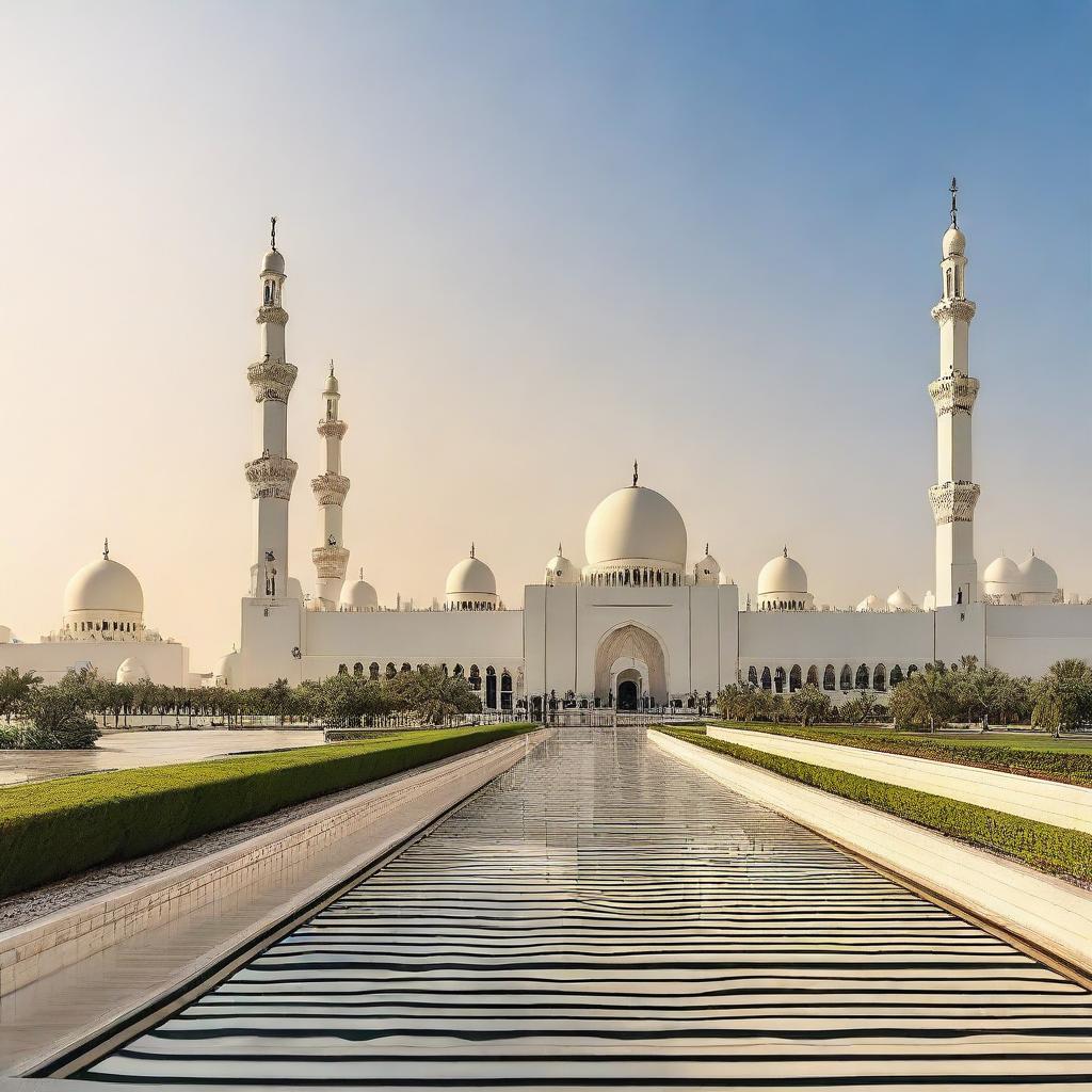 Create a panoramic image featuring various iconic places in Abu Dhabi