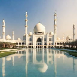 Create a panoramic image featuring various iconic places in Abu Dhabi