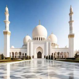 Create an image featuring the front view of the Sheikh Zayed Grand Mosque in Abu Dhabi