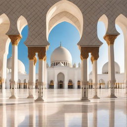 Create an image featuring the front view of the Sheikh Zayed Grand Mosque in Abu Dhabi