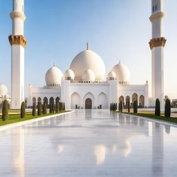 Create an image featuring the front view of the Sheikh Zayed Grand Mosque in Abu Dhabi