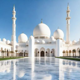 Create an image featuring the front view of the Sheikh Zayed Grand Mosque in Abu Dhabi