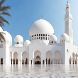 Create an image featuring the front view of the Sheikh Zayed Grand Mosque in Abu Dhabi