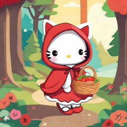 A cute Hello Kitty character dressed up as Little Red Riding Hood