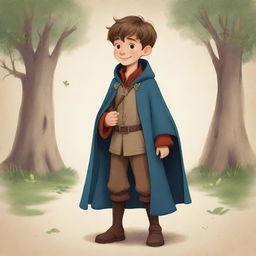 Disney style illustration of a cute boy dressed in a medieval long coat, bringing to life the charming and whimsical nature of the character.