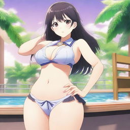 An anime-style character wearing a school uniform with a bikini underneath