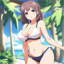 An anime-style character wearing a school uniform with a bikini underneath