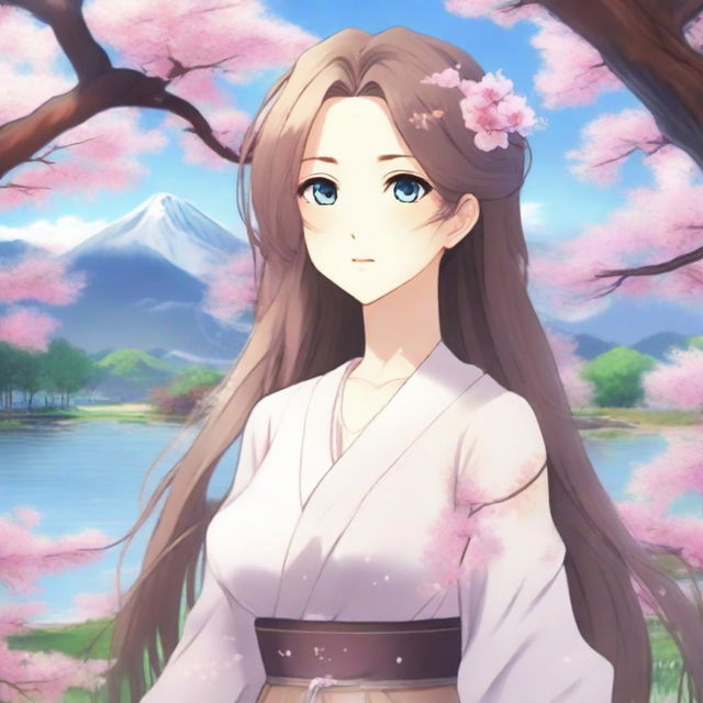 A beautiful and idyllic waifu character with long flowing hair, sparkling eyes, and a serene expression