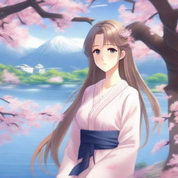 A beautiful and idyllic waifu character with long flowing hair, sparkling eyes, and a serene expression