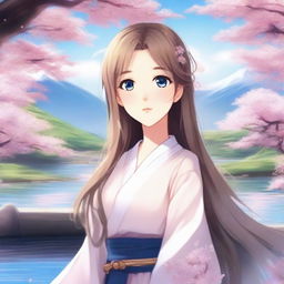 A beautiful and idyllic waifu character with long flowing hair, sparkling eyes, and a serene expression