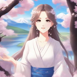 A beautiful and idyllic waifu character with long flowing hair, sparkling eyes, and a serene expression