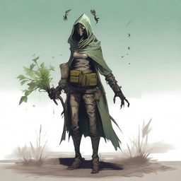 A tall female insectoid with four arms, wearing rugged wasteland gear