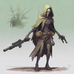 A tall female insectoid with four arms, wearing rugged wasteland gear