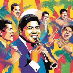 Create a vibrant and colorful poster featuring the artists Jerry Rivera, Orchestra Aragon, and Tito Nieves