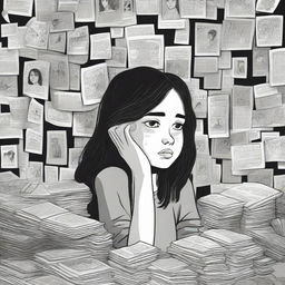 A detailed book cover illustration featuring a 15-year-old girl surrounded by missing posters with her face on them