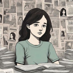 A detailed book cover illustration featuring a 15-year-old girl surrounded by missing posters with her face on them