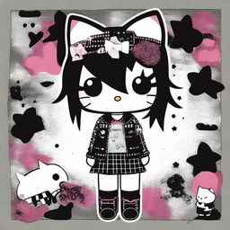 An image of Hello Kitty with an emo scene style