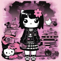 An image of Hello Kitty with an emo scene style