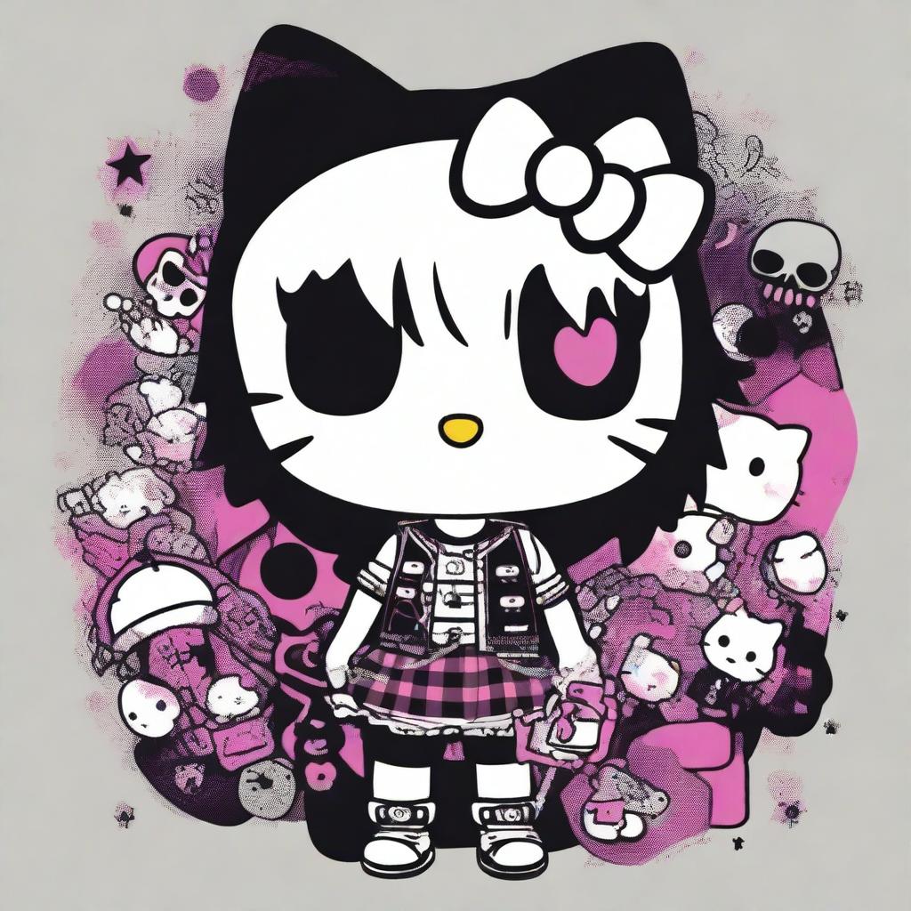 An image of Hello Kitty with an emo scene style