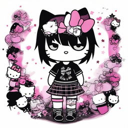 An image of Hello Kitty with an emo scene style