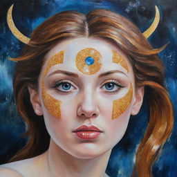 Create an acrylic portrait representing the Gemini zodiac sign, avoiding depictions of a face. Focus on using symbolic or abstract elements to reflect the essence of Gemini.