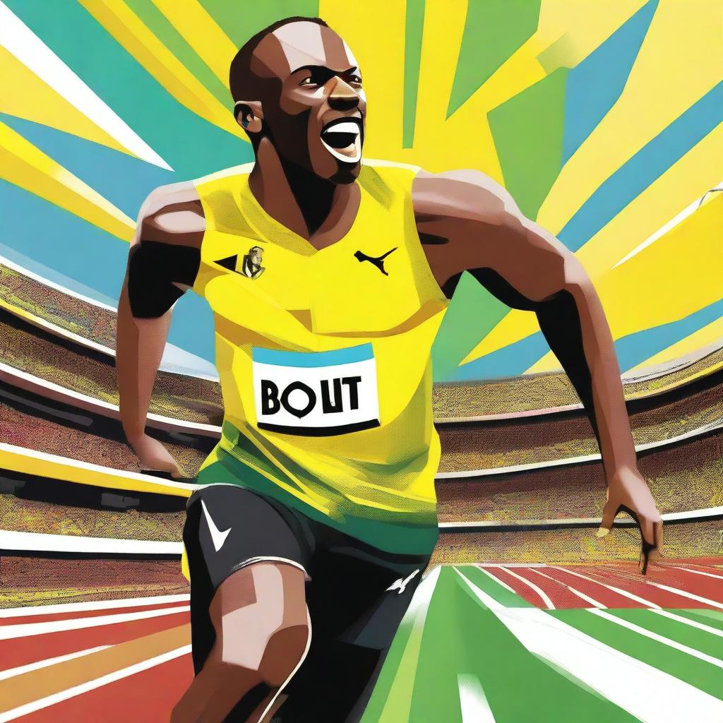 An illustration of Usain Bolt, the fastest man in the world, in a dynamic running pose