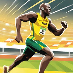 An illustration of Usain Bolt, the fastest man in the world, in a dynamic running pose