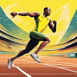 An illustration of Usain Bolt, the fastest man in the world, in a dynamic running pose