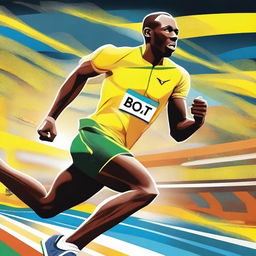 An illustration of Usain Bolt, the fastest man in the world, in a dynamic running pose